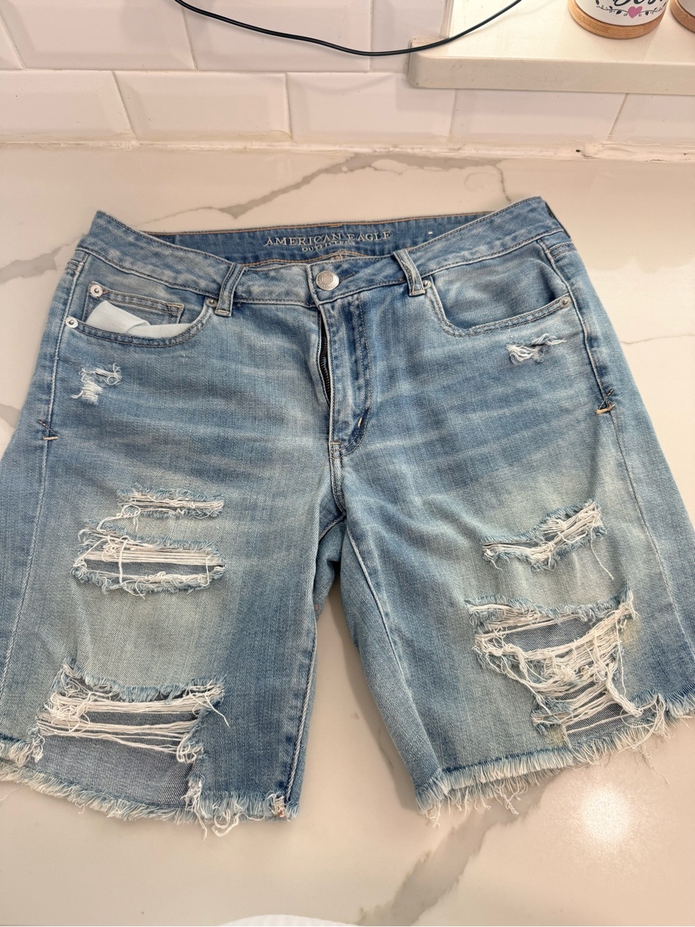 American Eagle Outfitters Light Blue Distressed Denim Jean Shorts
